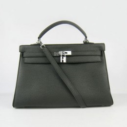 Hermes Kelly 35Cm Togo Leather Handbag Black/Silver
